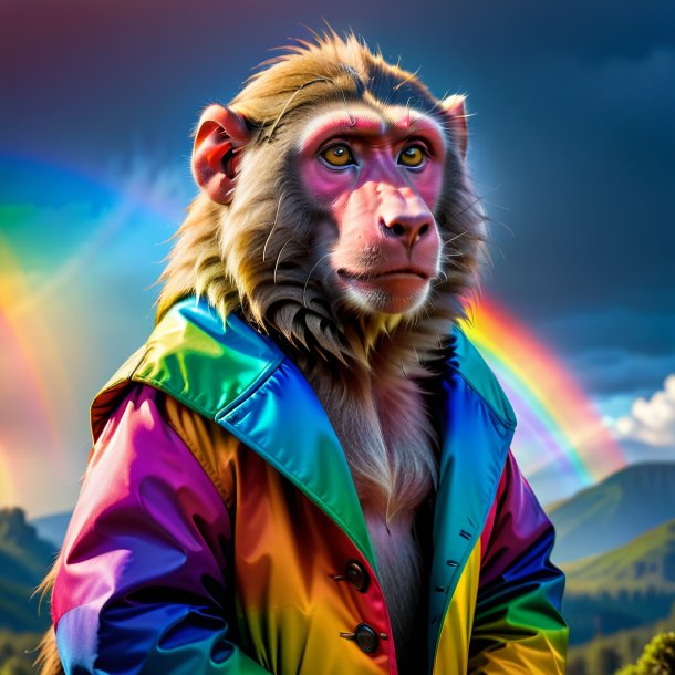 Image of a baboon in a coat on the rainbow