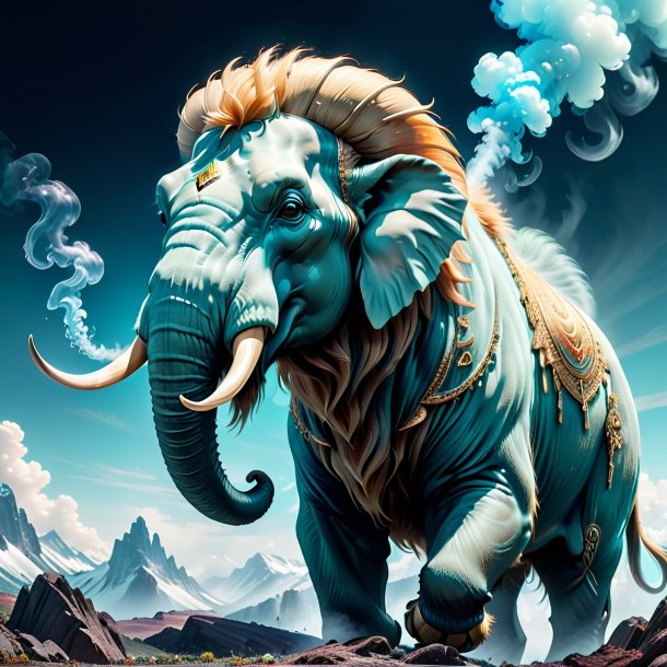 Image of a aquamarine smoking mammoth