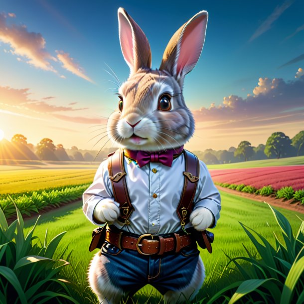 Illustration of a rabbit in a belt on the field