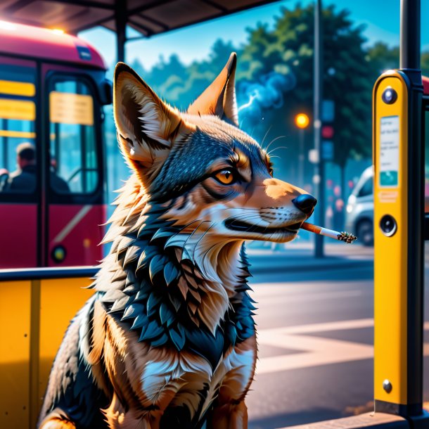 Pic of a smoking of a jackal on the bus stop