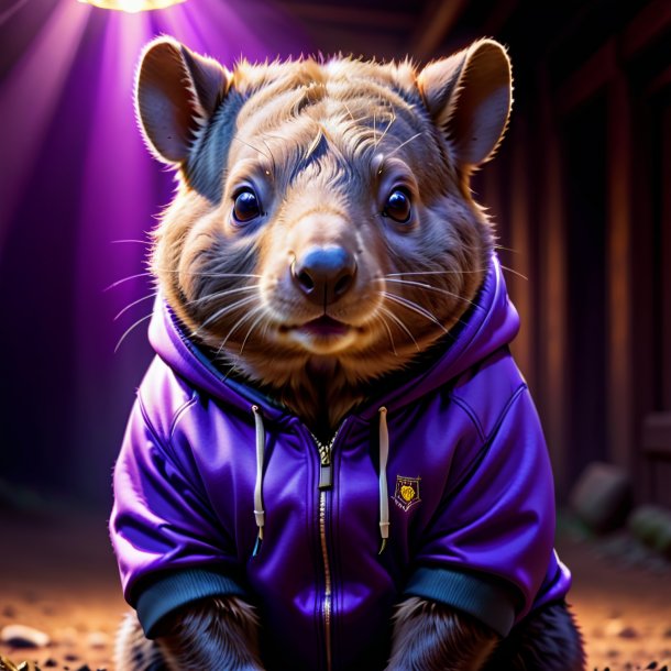 Picture of a wombat in a purple hoodie