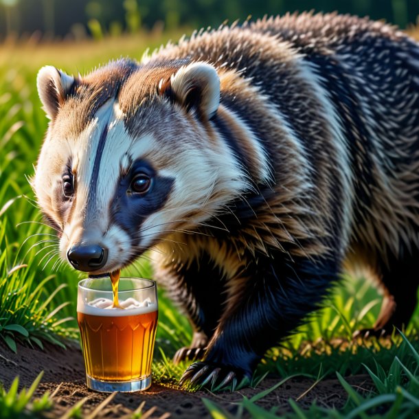 Picture of a drinking of a badger on the field