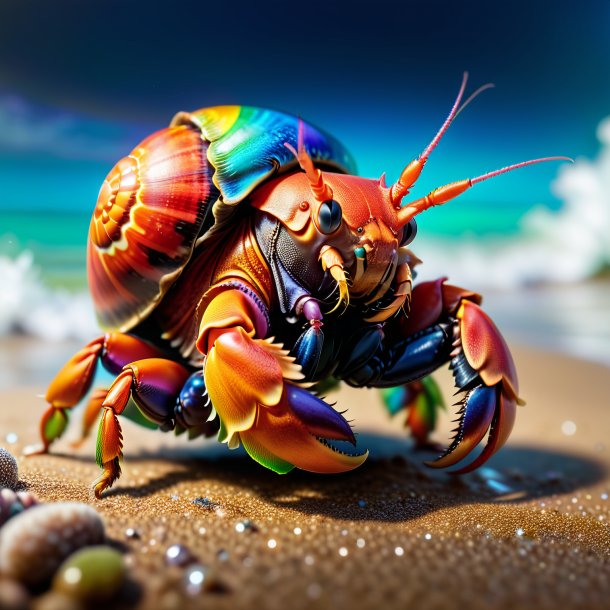 Photo of a playing of a hermit crab on the rainbow