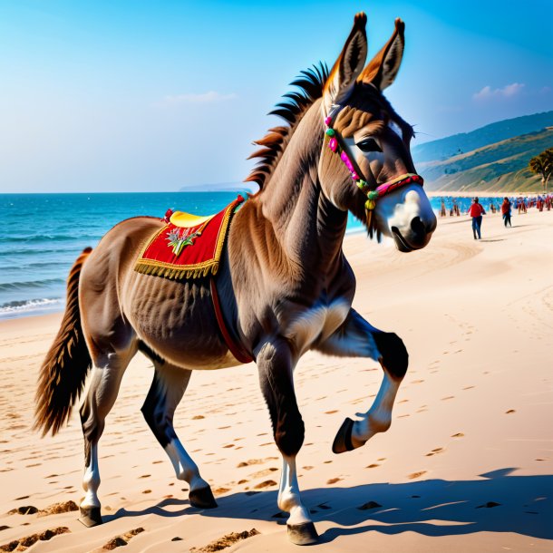 Photo of a dancing of a donkey on the beach