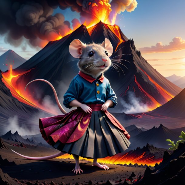 Drawing of a rat in a skirt in the volcano