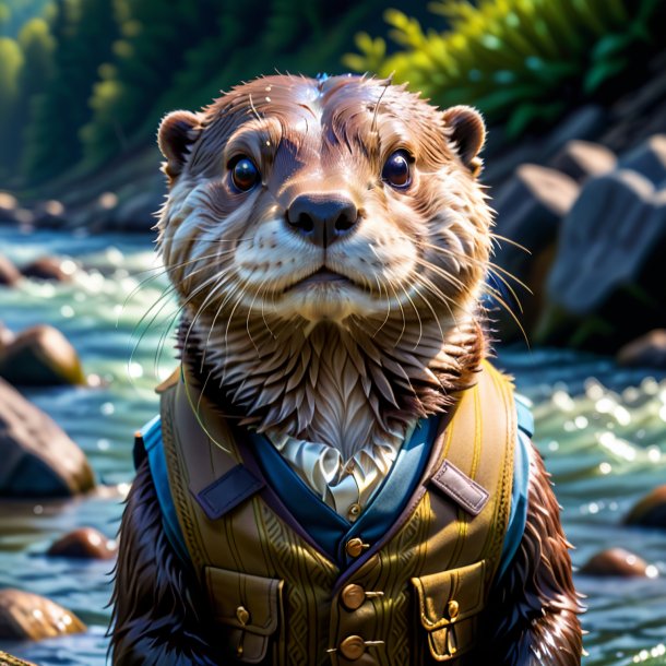 Image of a otter in a vest in the river