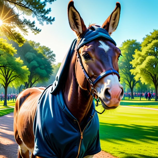 Picture of a mule in a hoodie in the park