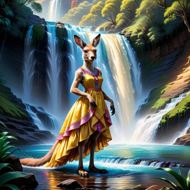 Drawing of a kangaroo in a dress in the waterfall