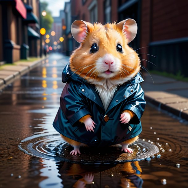 Dessin d'un hamster dans un manteau dans la flaque