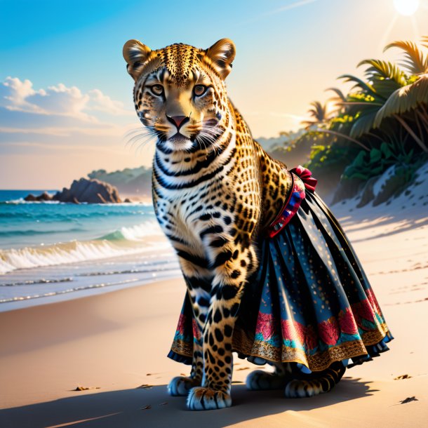 Photo of a leopard in a skirt on the beach