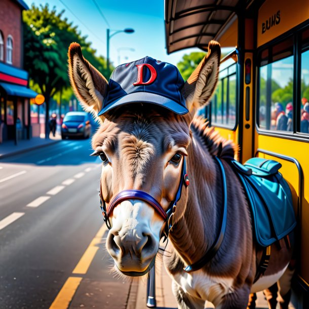 Photo d'un âne dans une casquette sur l'arrêt de bus