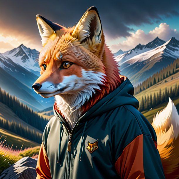 Drawing of a fox in a hoodie in the mountains