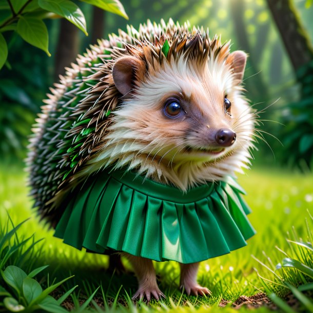 Picture of a hedgehog in a green skirt