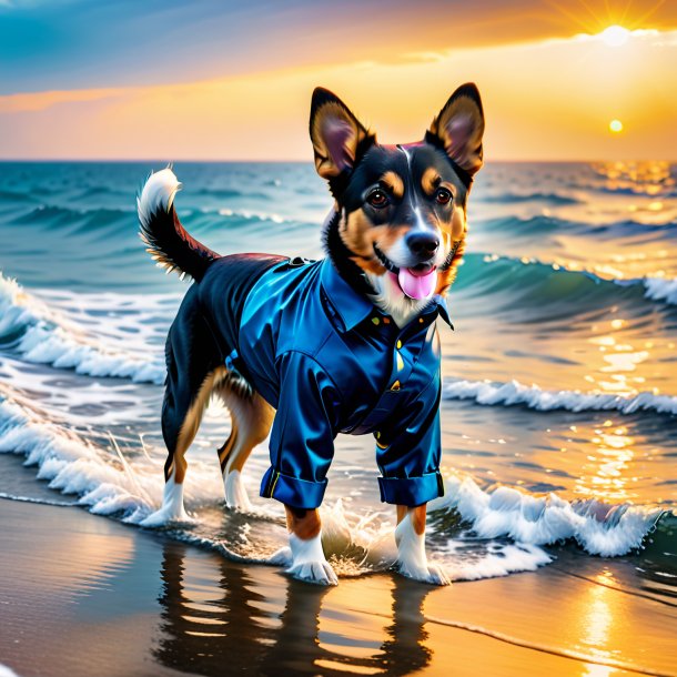 Foto de um cão em uma calça no mar