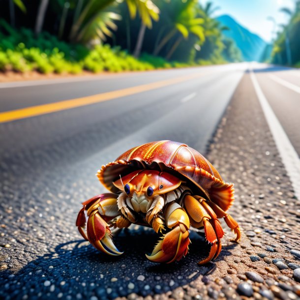 Pic d'un sourire de crabe ermite sur la route