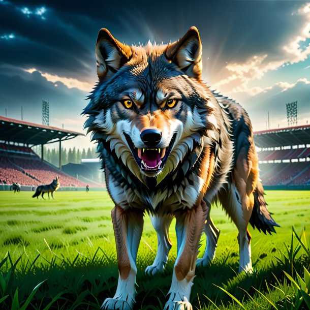 Image of a angry of a wolf on the field