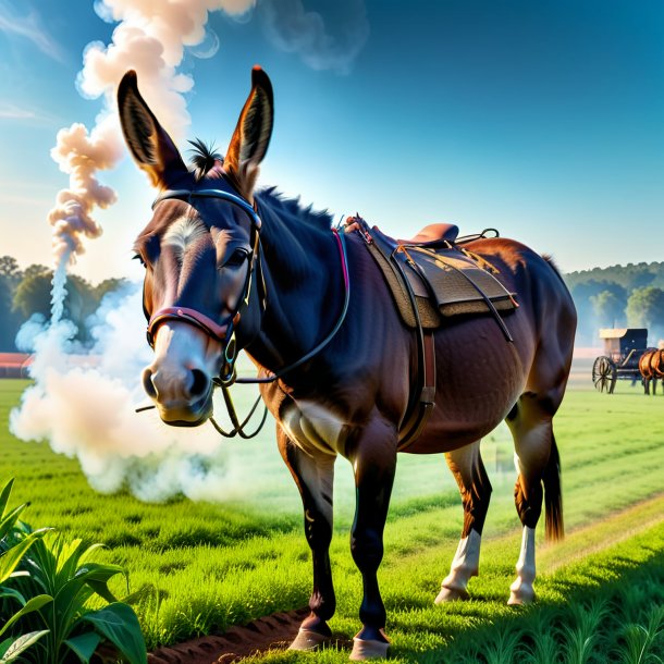 Foto de un fumar de una mula en el campo