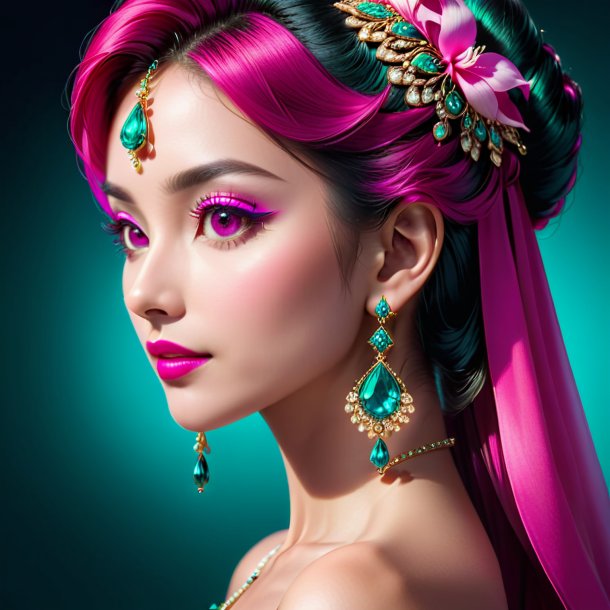 "retrato de uma lady's-eardrop teal, fuchsia"