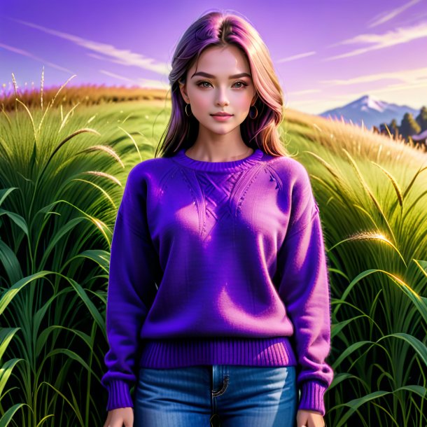 Image of a purple sweater from grass