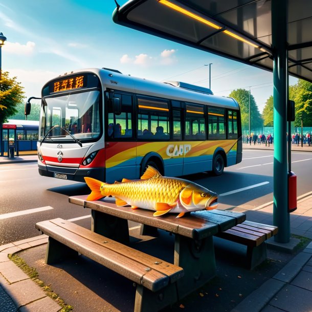 Foto de um comer de uma carpa no ponto de ônibus