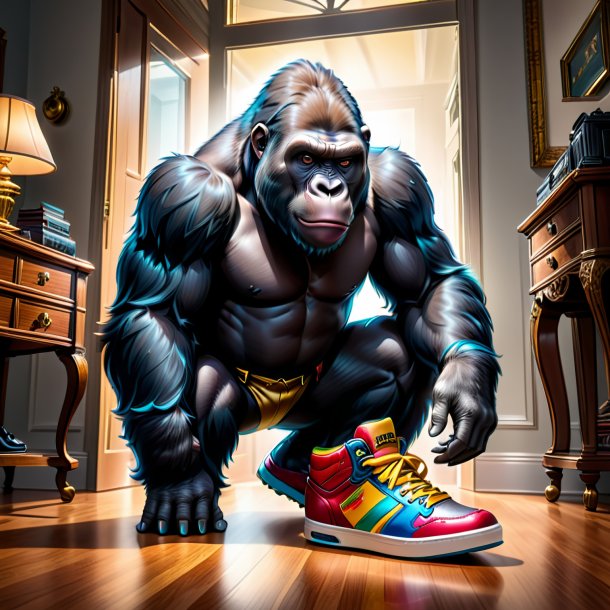 Drawing of a gorilla in a shoes in the house