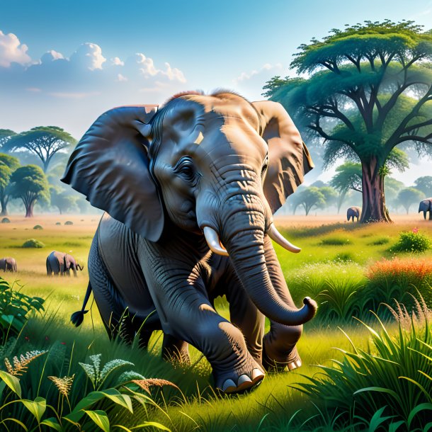 Image of a resting of a elephant in the meadow