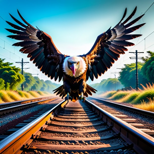 Pic of a threatening of a vulture on the railway tracks