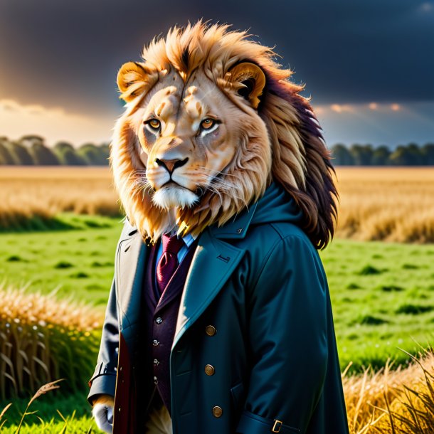 Pic of a lion in a coat on the field