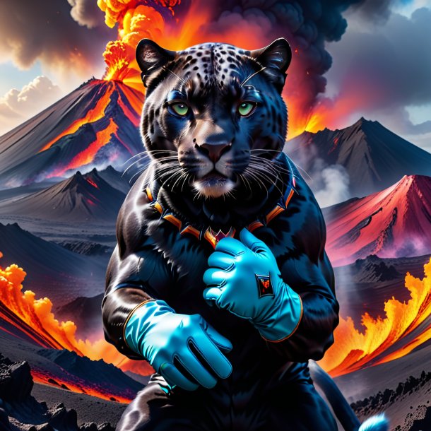 Photo of a panther in a gloves in the volcano