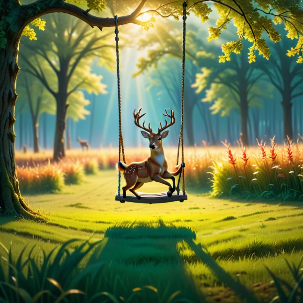 Pic of a swinging on a swing of a deer on the field