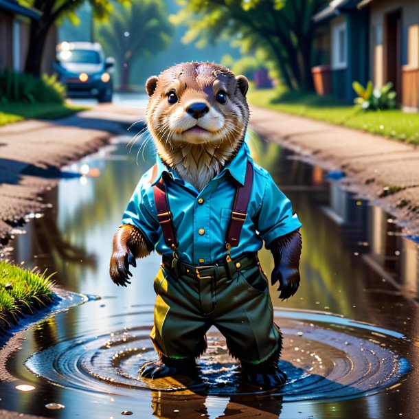 Image of a otter in a trousers in the puddle