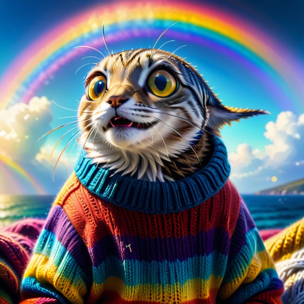 Picture of a sardines in a sweater on the rainbow