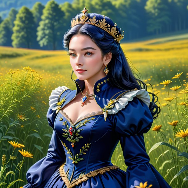 Depiction of a navy blue queen of the meadow