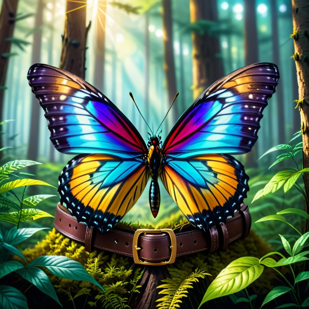 Drawing of a butterfly in a belt in the forest