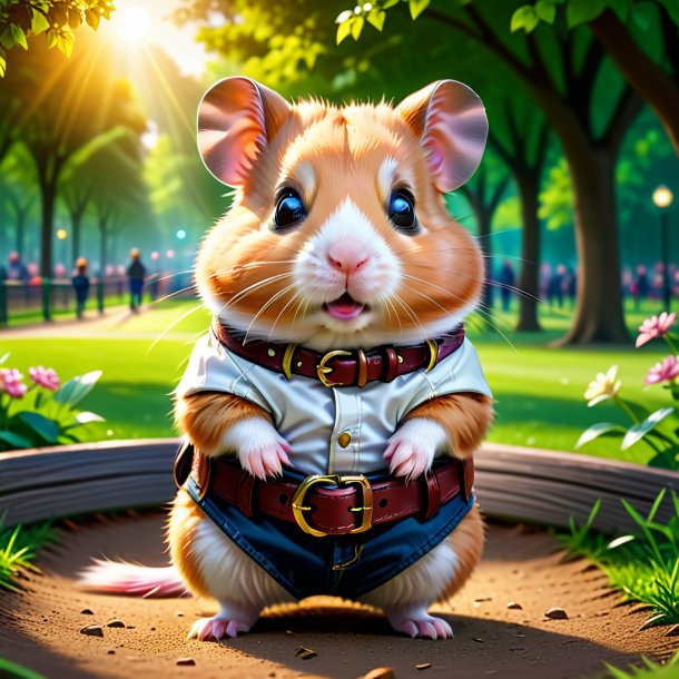 Illustration of a hamster in a belt in the park