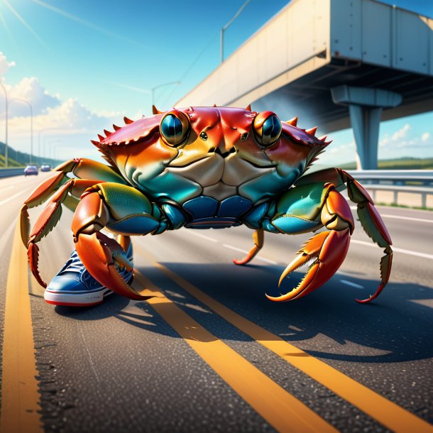 Illustration of a crab in a shoes on the highway