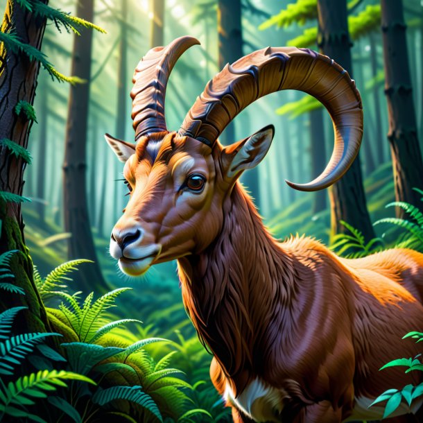 Illustration of a ibex in a cap in the forest