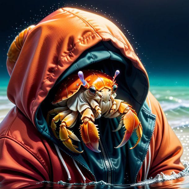 Drawing of a hermit crab in a hoodie in the water