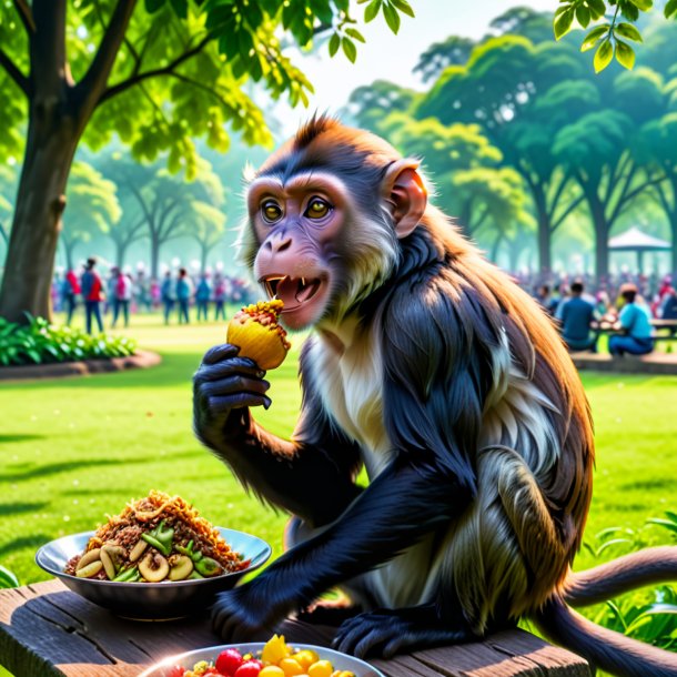 Picture of a eating of a monkey in the park