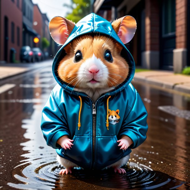 Pic of a hamster in a hoodie in the puddle