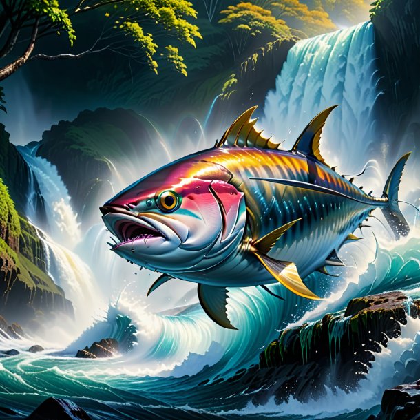 Picture of a angry of a tuna in the waterfall