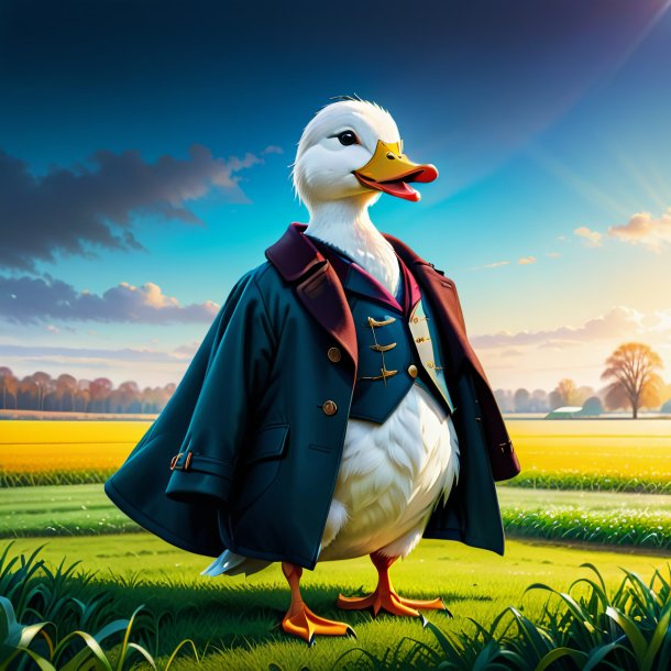 Illustration of a duck in a coat on the field