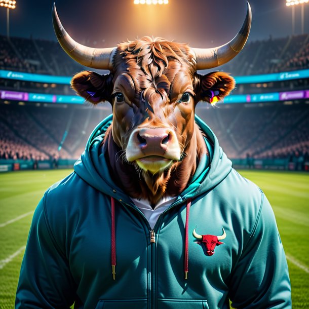 Photo of a bull in a hoodie on the field