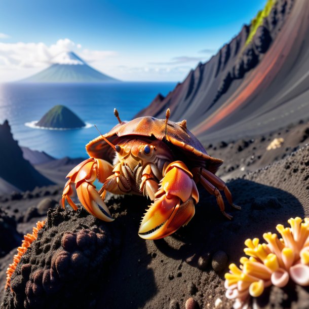 Foto de un descanso de un cangrejo ermitaño en el volcán