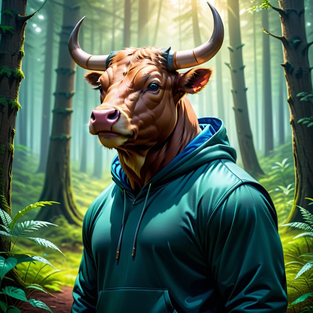 Illustration of a bull in a hoodie in the forest