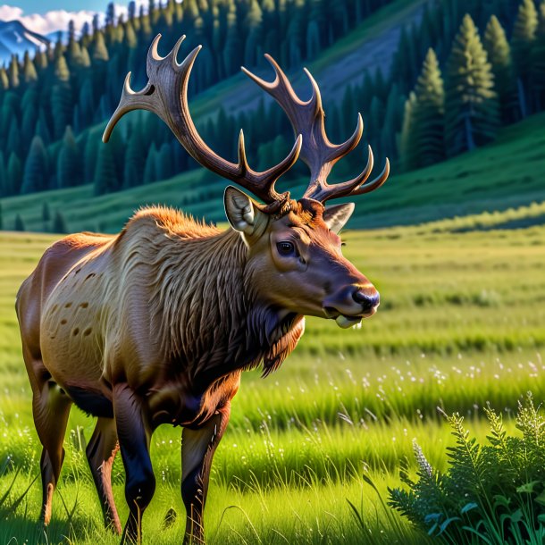 Image of a eating of a elk in the meadow