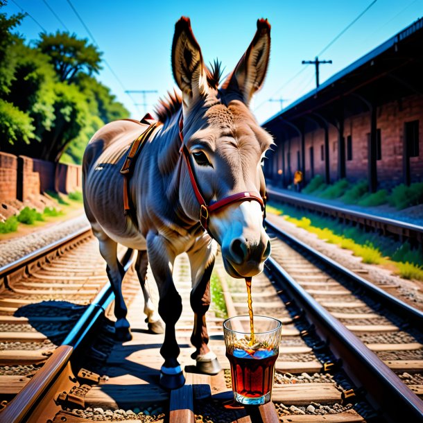 Image of a drinking of a donkey on the railway tracks