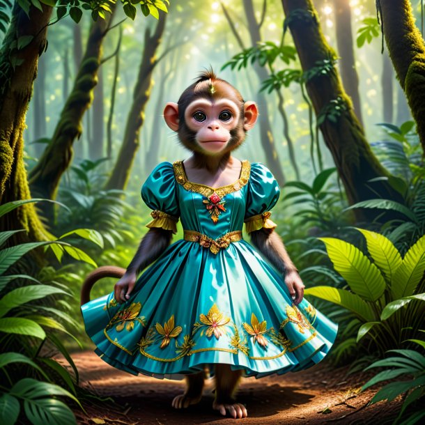 Picture of a monkey in a dress in the forest