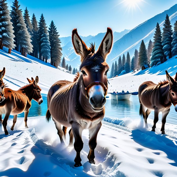 Image of a swimming of a donkey in the snow