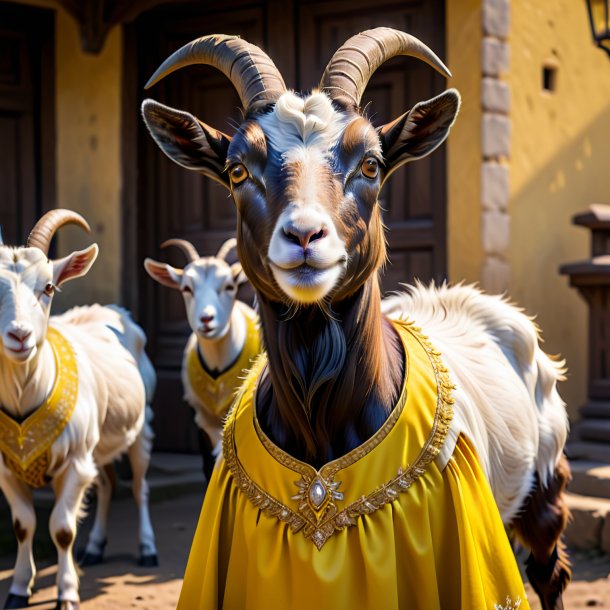 Imagen de una cabra en un vestido amarillo